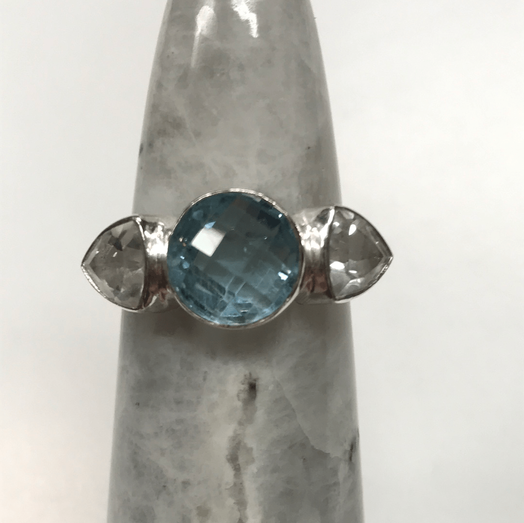 Blue & White Topaz Vision Ring | Sterling Silver - Spiral Circle