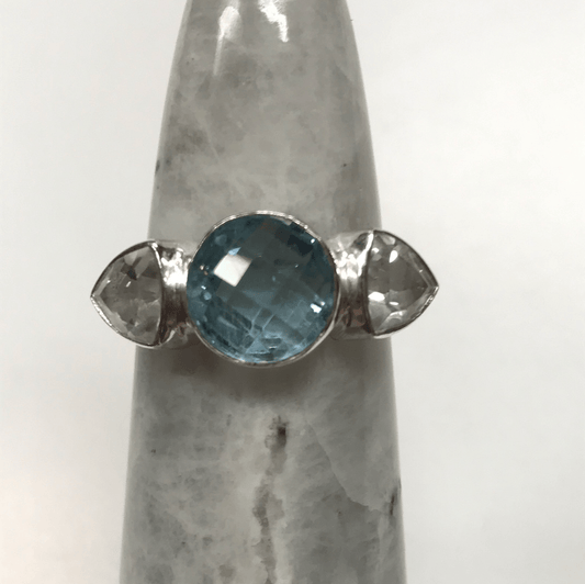 Blue & White Topaz Vision Ring | Sterling Silver - Spiral Circle