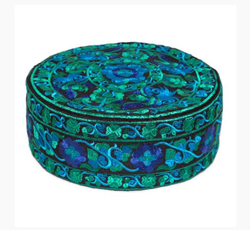 Blue/Green Embroidered Meditation Pillow | Large - Spiral Circle