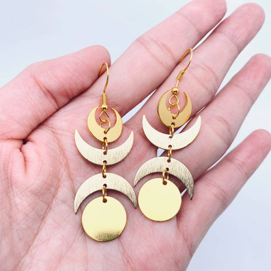 Bohemian Style Triple Moon Earrings - Spiral Circle