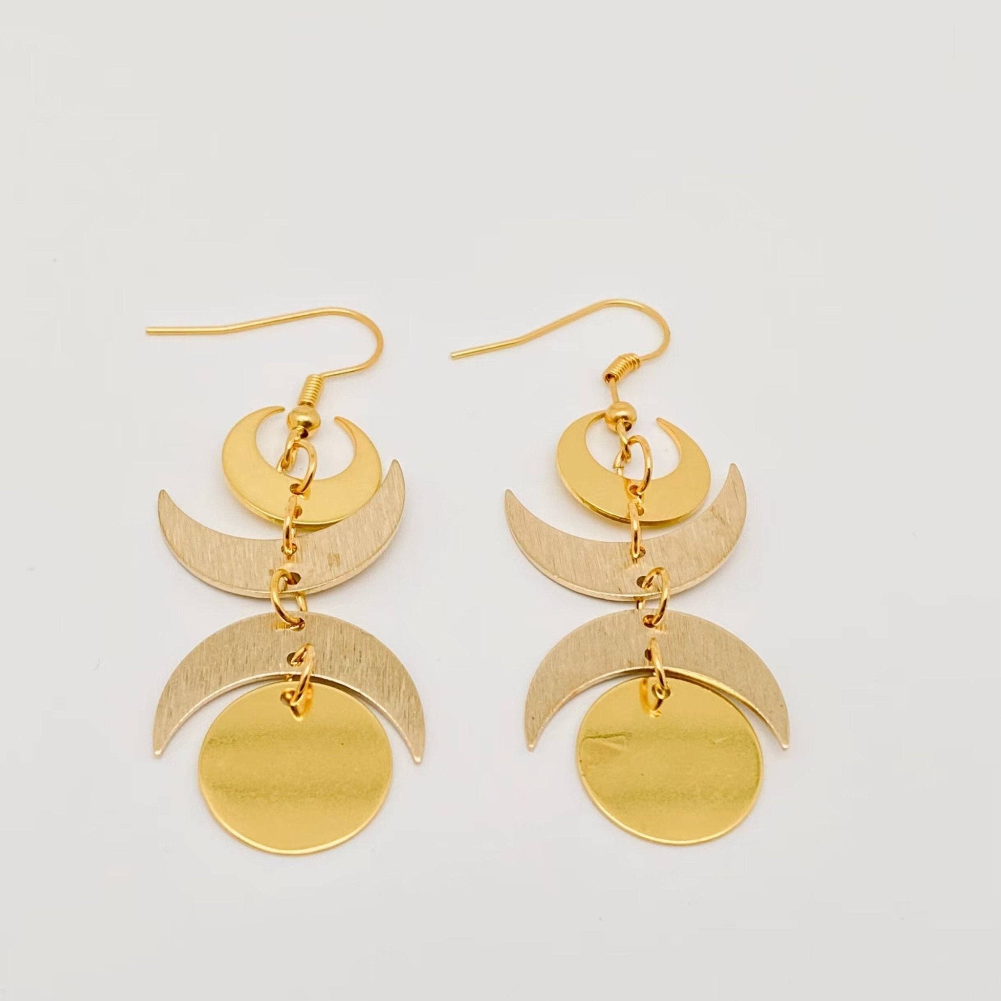 Bohemian Style Triple Moon Earrings - Spiral Circle