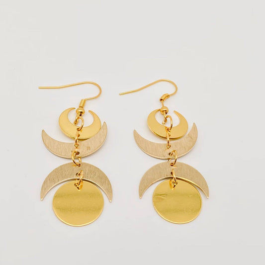 Bohemian Style Triple Moon Earrings - Spiral Circle