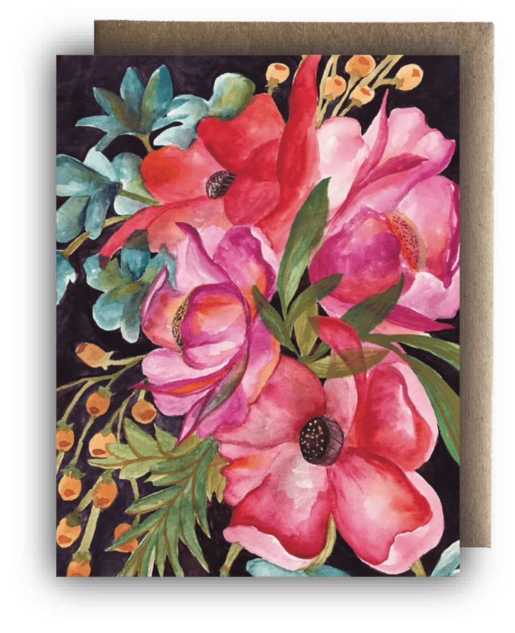 Bright Watercolor Floral Card - Spiral Circle