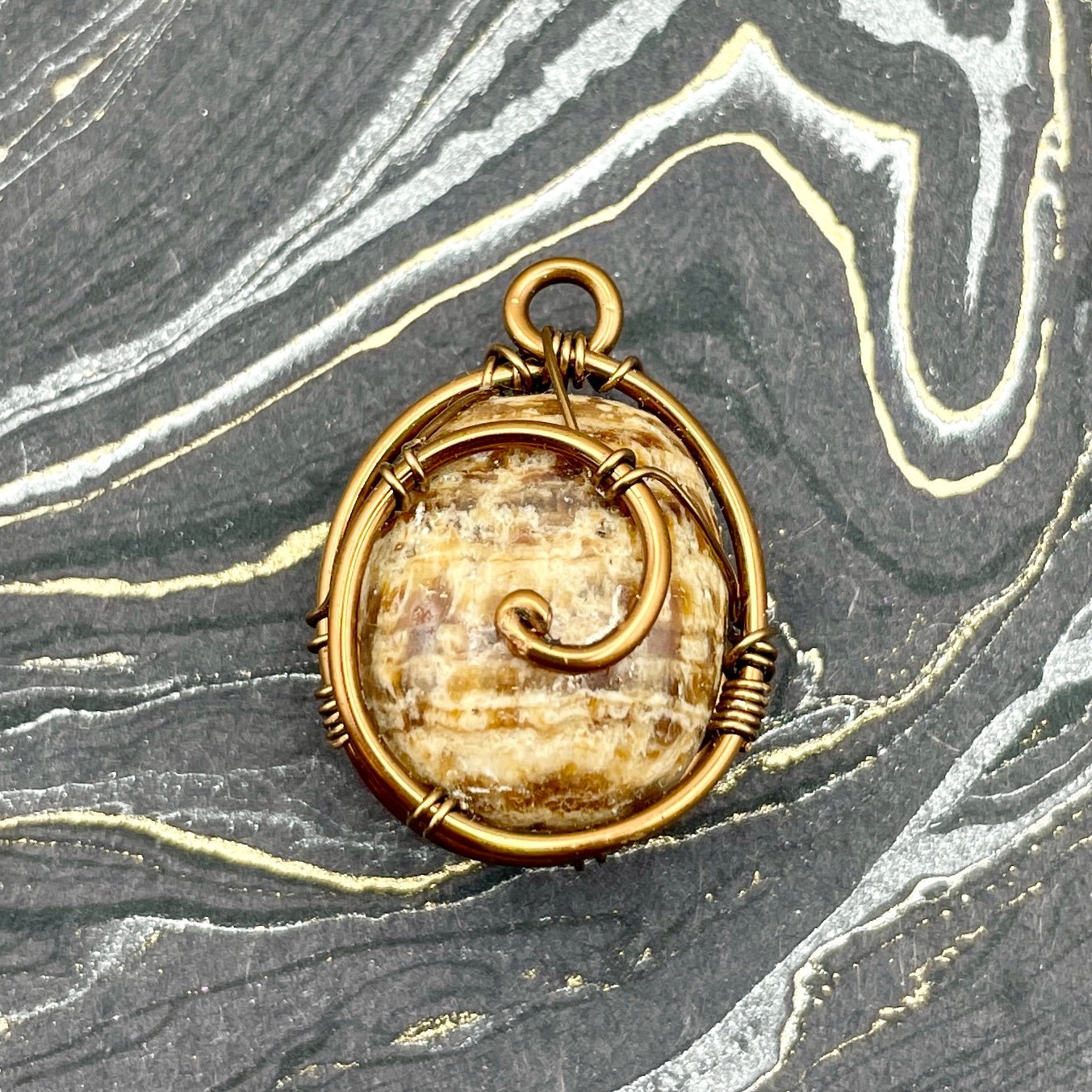 Brown Aragonite Spiral Pendant - Spiral Circle