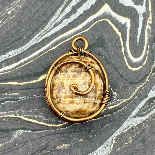 Brown Aragonite Spiral Pendant - Spiral Circle
