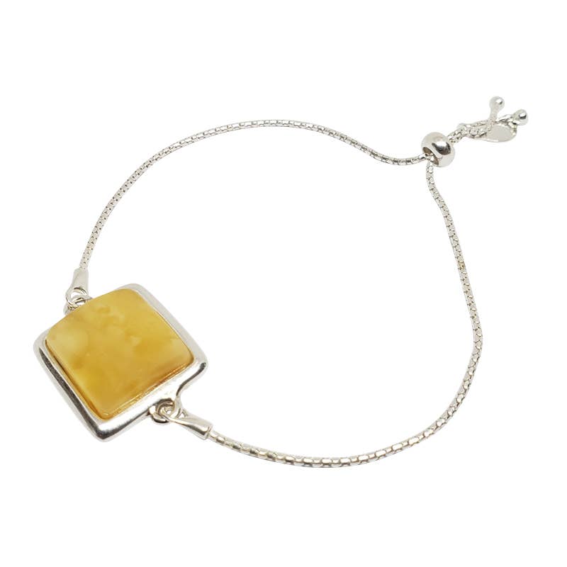 Butterscotch Amber | Silver Adjustable Slider Bracelet - Spiral Circle