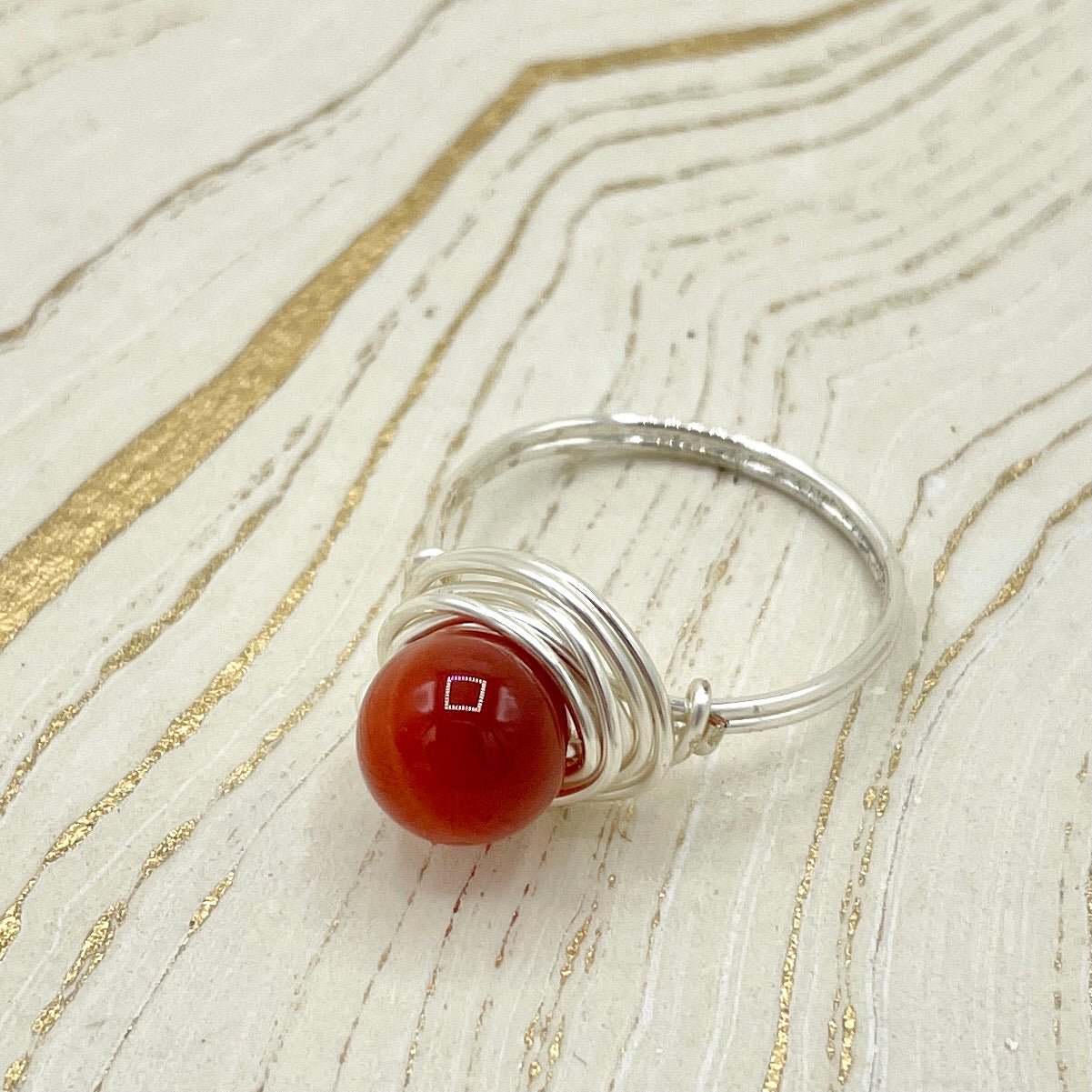 Carnelian Simple Gemstone Ring | Sterling Silver - Spiral Circle