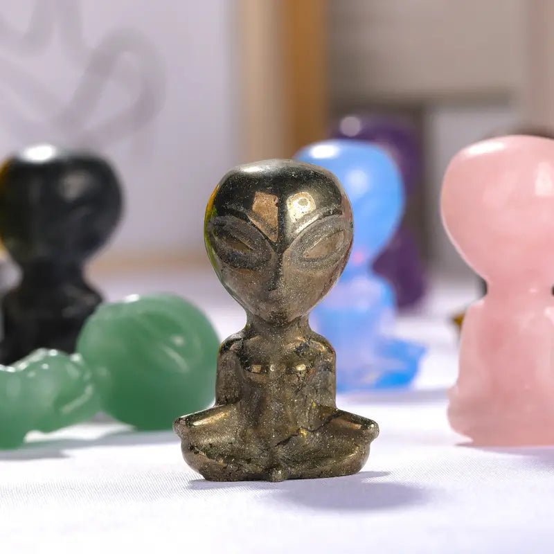 Carved Crystal Alien Figurines - Spiral Circle