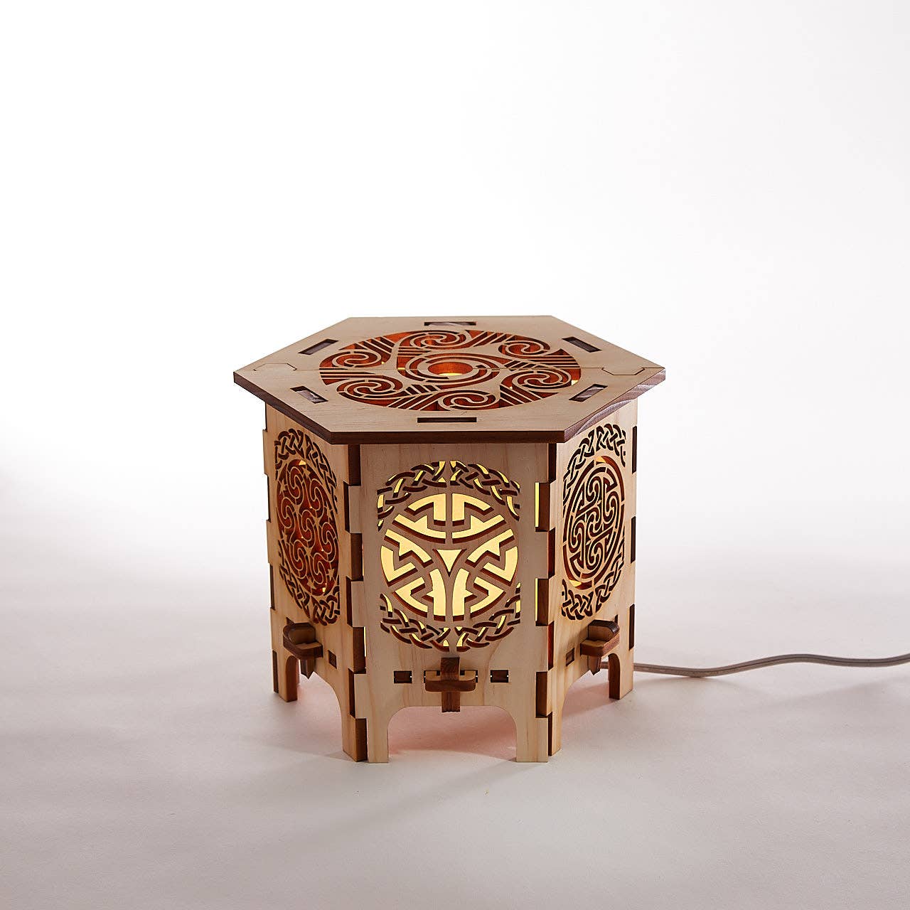 Celtic Hexagonal Tabletop Lamp - Spiral Circle