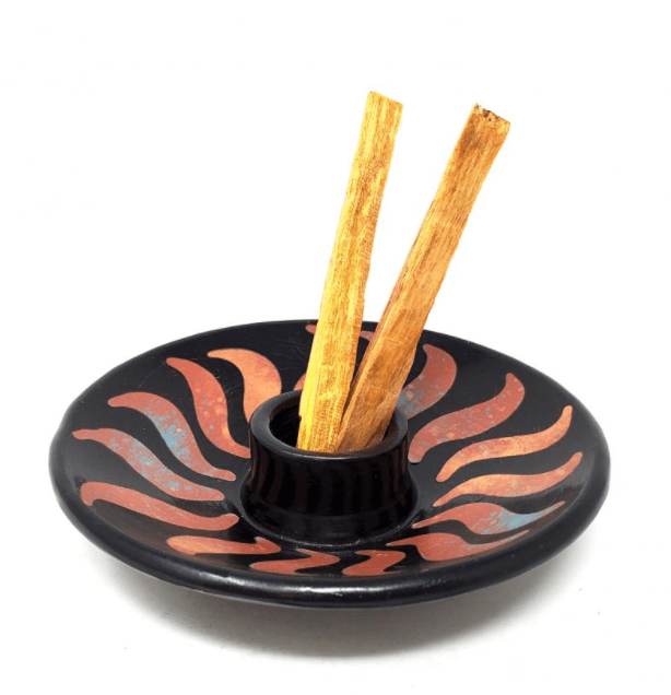 Ceramic Burner | Peruvian | 5 inches | deep | Black and Brown Sun Pattern - Spiral Circle
