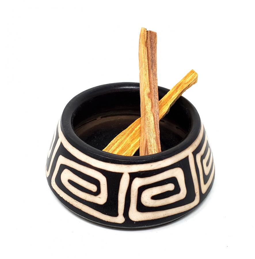 Ceramic Burner | Peruvian | 5 inches | deep | Black and White Colors - Spiral Circle