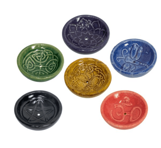Ceramic Incense Burner Bowl | Embossed | Assorted | 2" - Spiral Circle