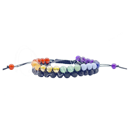 Chakra & Lava Stone Double Row Adjustable Bracelet | 6MM - Spiral Circle