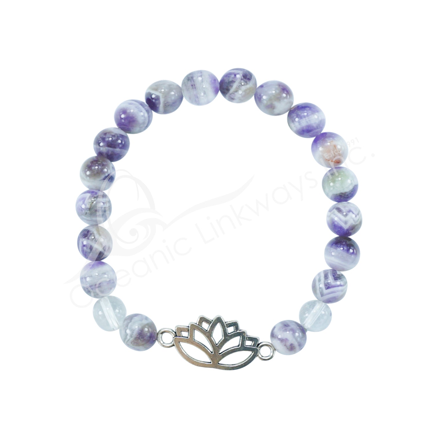 Chevron Amethyst & Clear Quartz Lotus Bracelet | 8MM - Spiral Circle