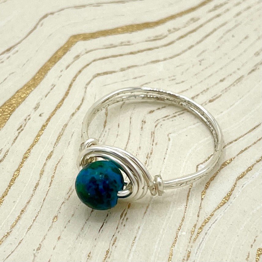 Chrysocolla Simple Gemstone Ring | Sterling Silver - Spiral Circle