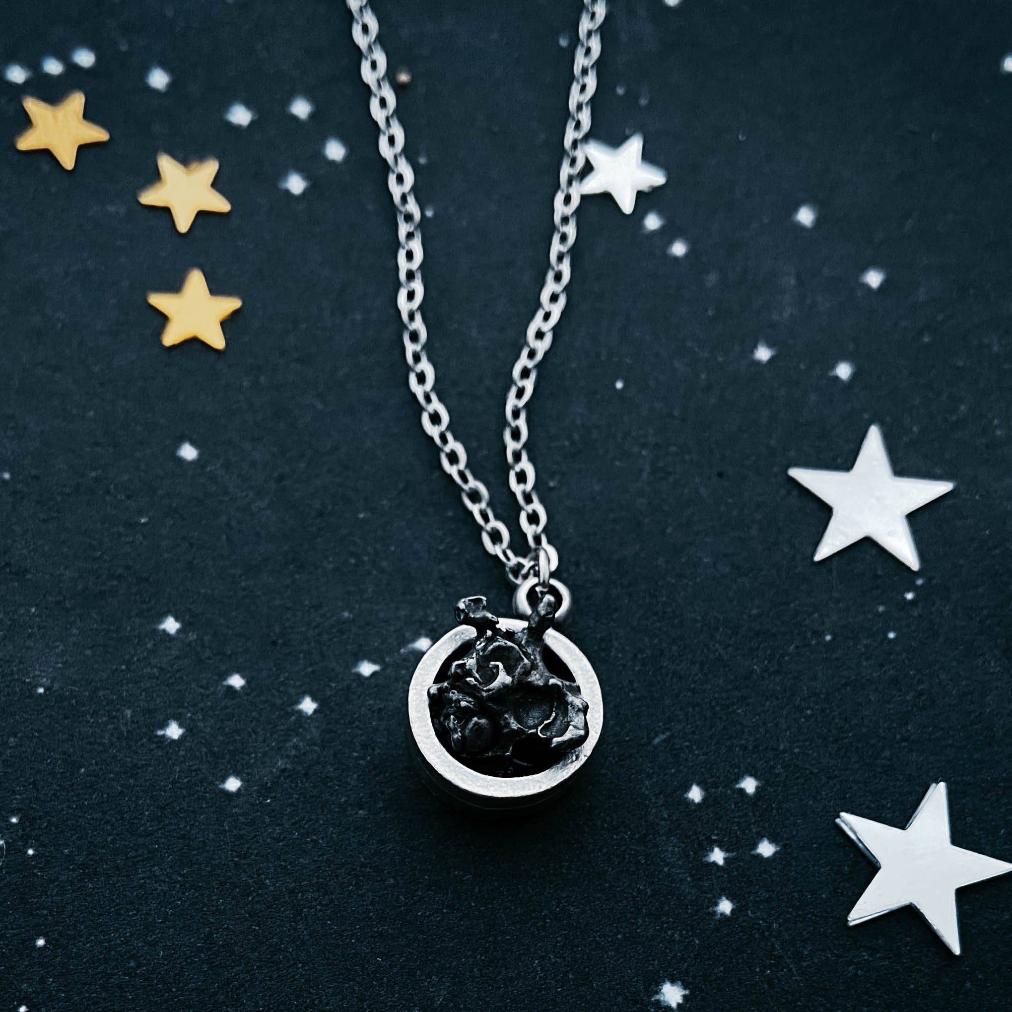 Chunky Round Authentic Meteorite Pendant Necklace - Spiral Circle