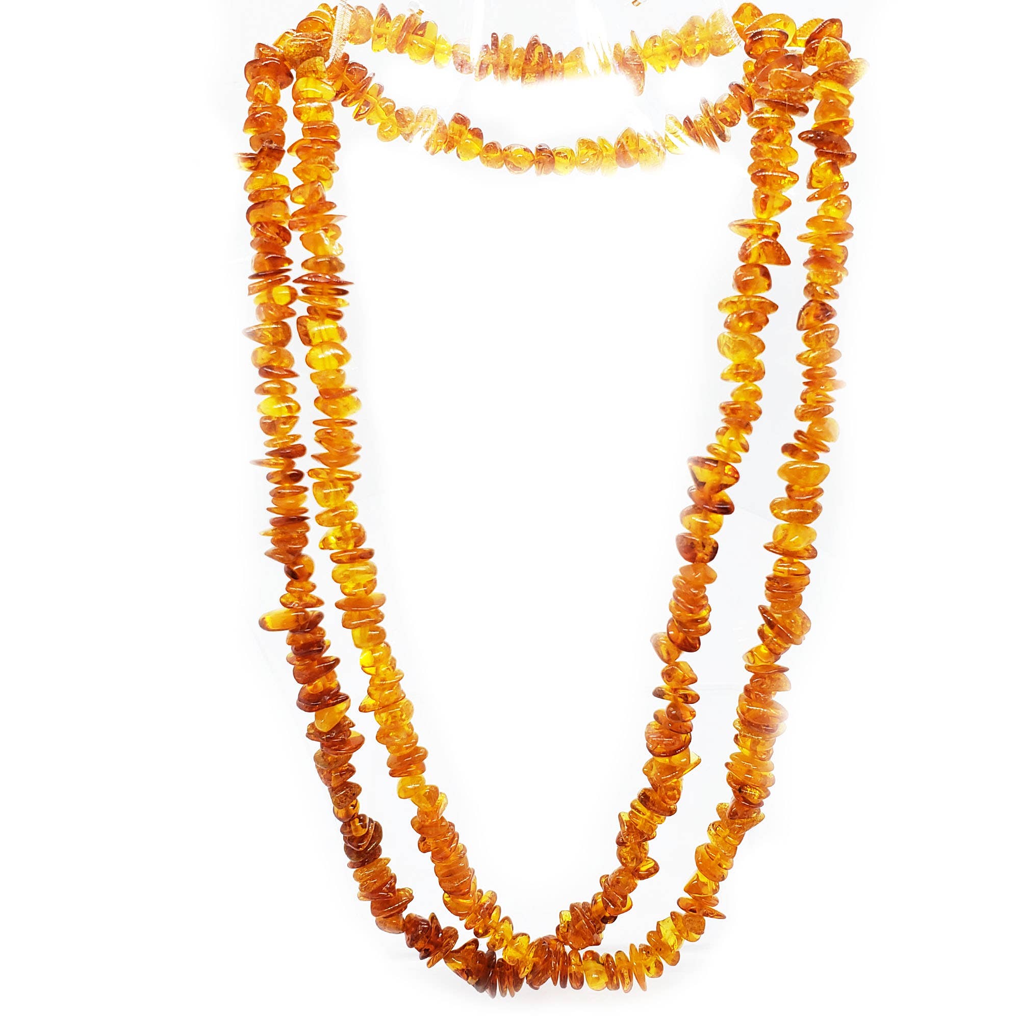 Cognac Amber Chips Necklace 32″ - Spiral Circle