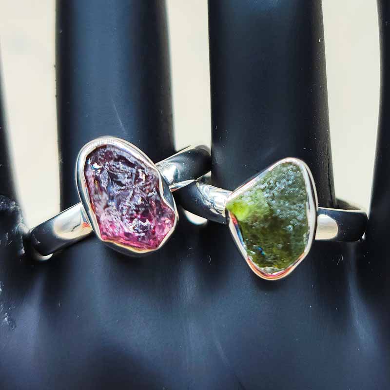 Colored Tourmaline Rough Ring | Sterling Silver - Spiral Circle