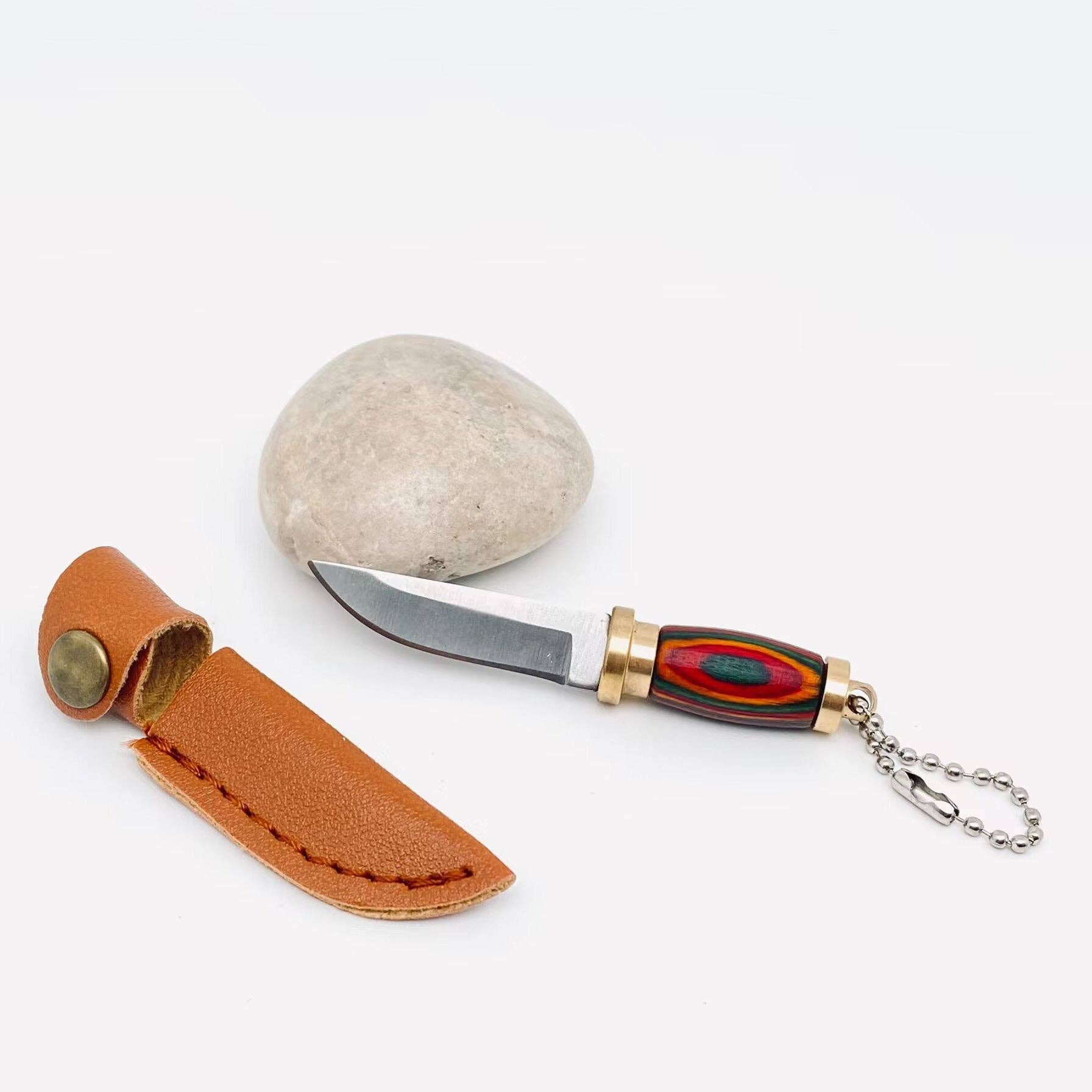 Colored Wood Handle Portable Mini Knife with Protective Cove - Spiral Circle