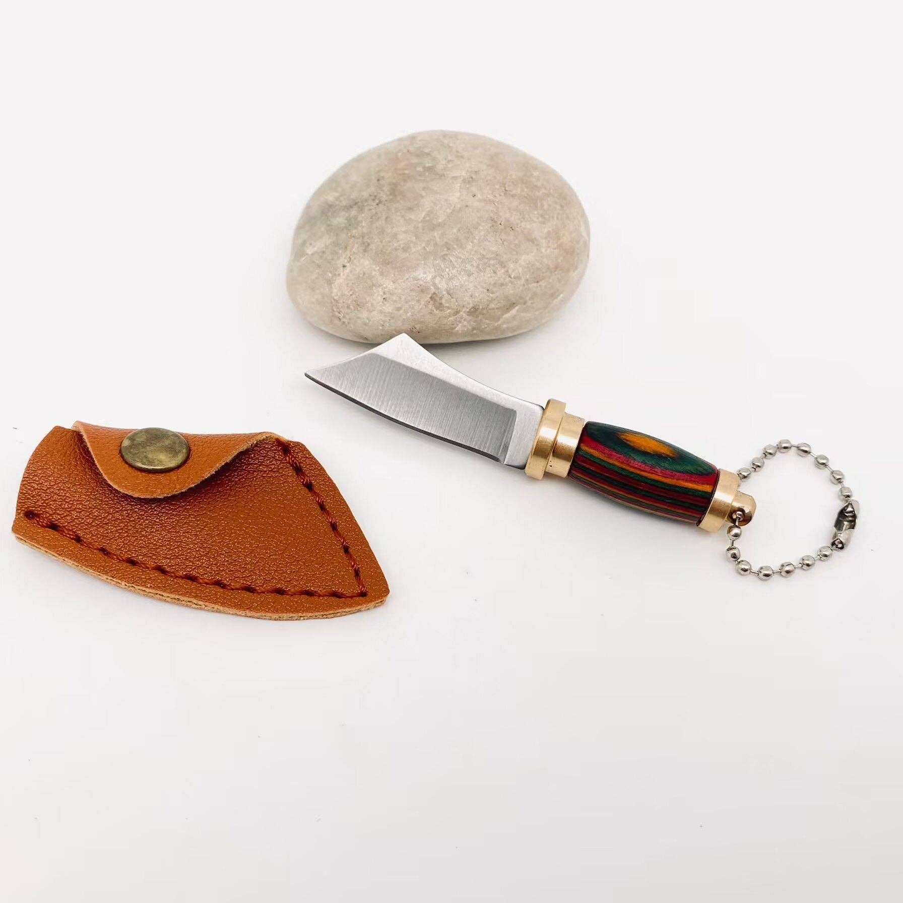 Colored Wood Handle Portable Mini Knife with Protective Cove - Spiral Circle