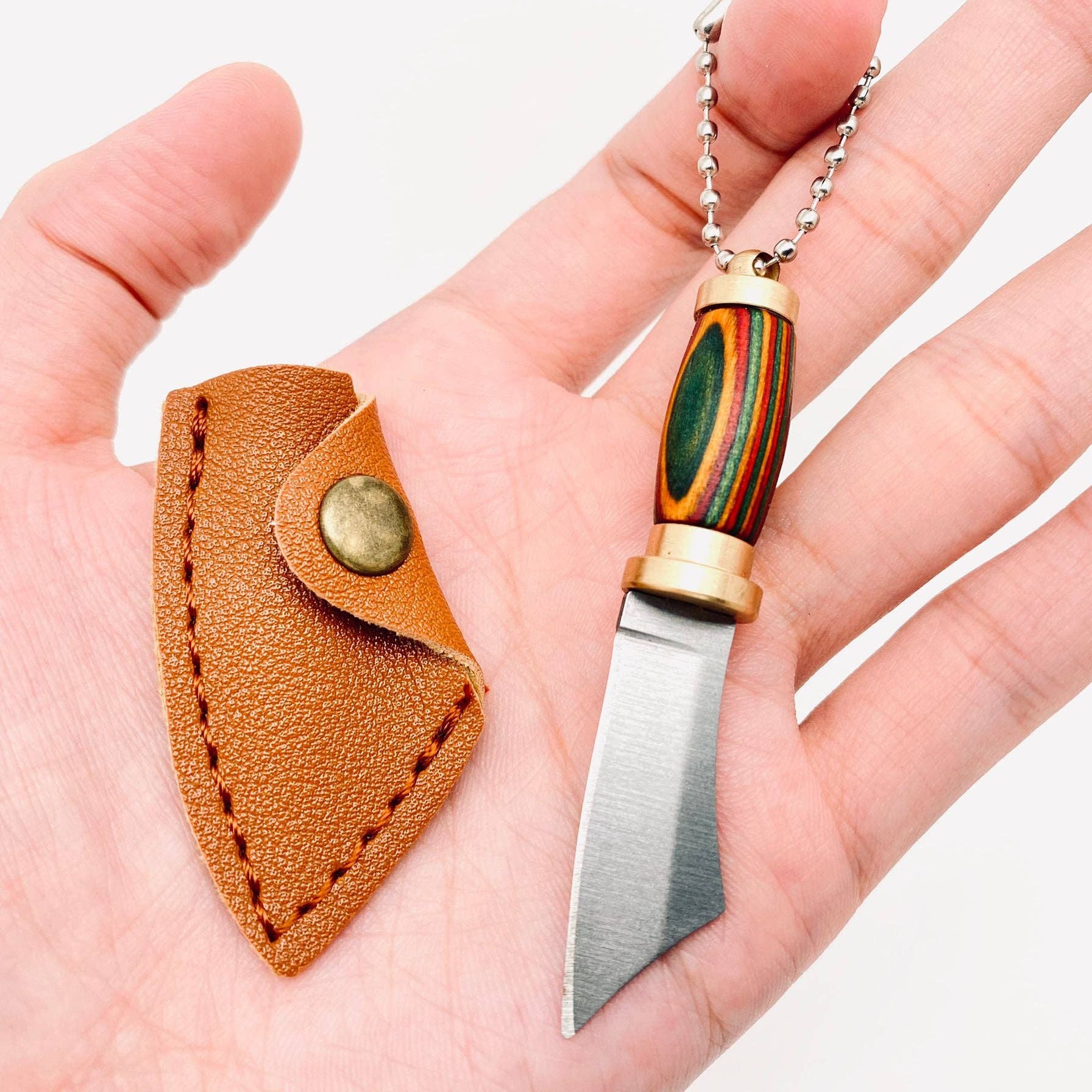 Colored Wood Handle Portable Mini Knife with Protective Cove - Spiral Circle
