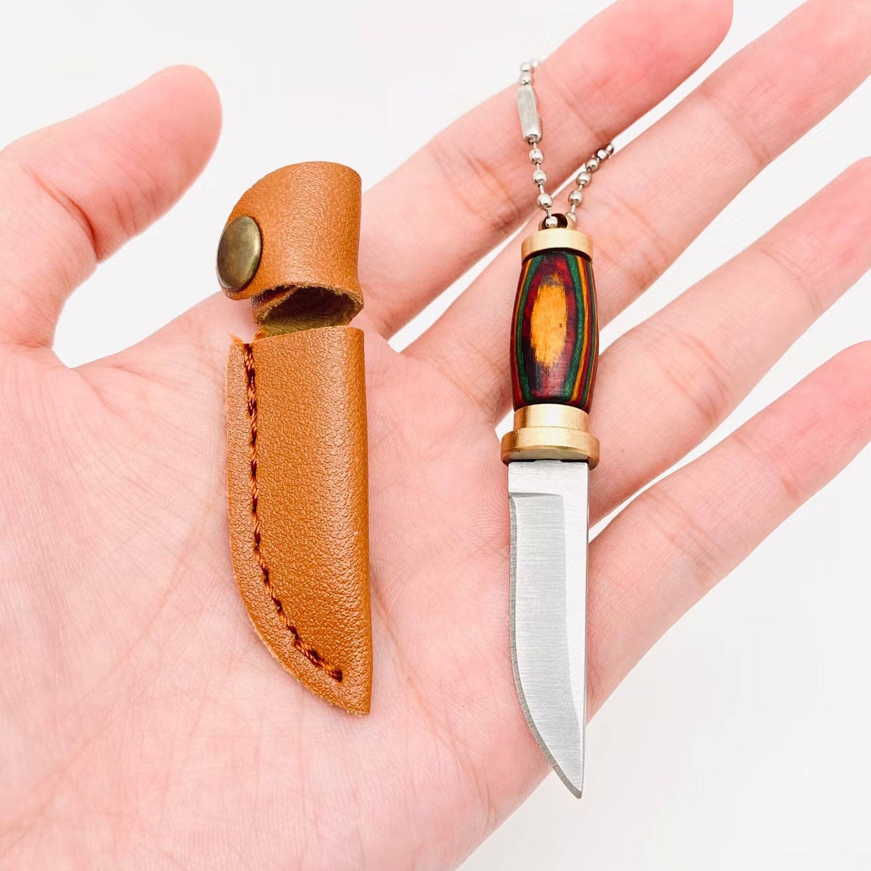 Colored Wood Handle Portable Mini Knife with Protective Cove - Spiral Circle