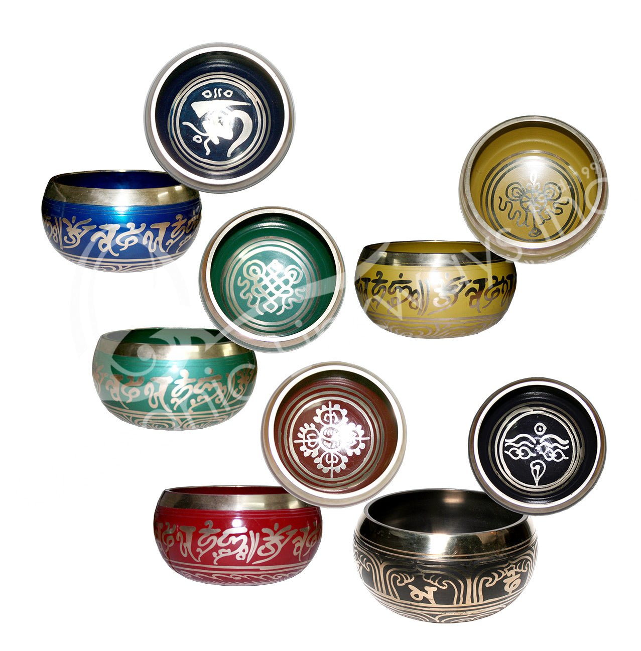 Colorful Singing Bowl With Design and Gold Trim - Spiral Circle