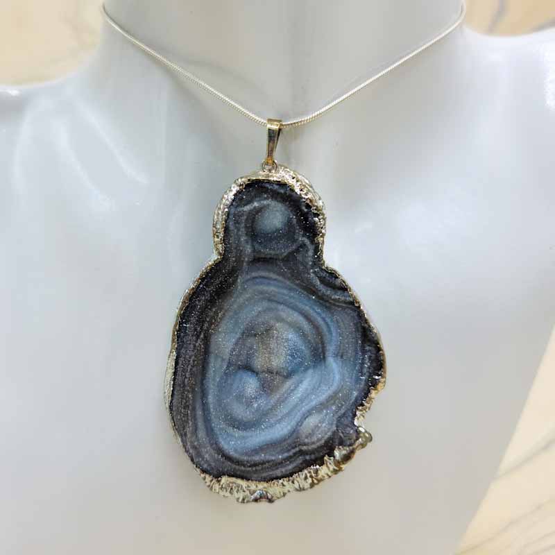 Cosmic Chalcedony Conchive Druzy Pendant - Spiral Circle