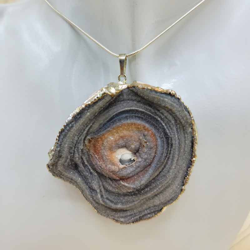 Cosmic Chalcedony Conchive Druzy Pendant - Spiral Circle