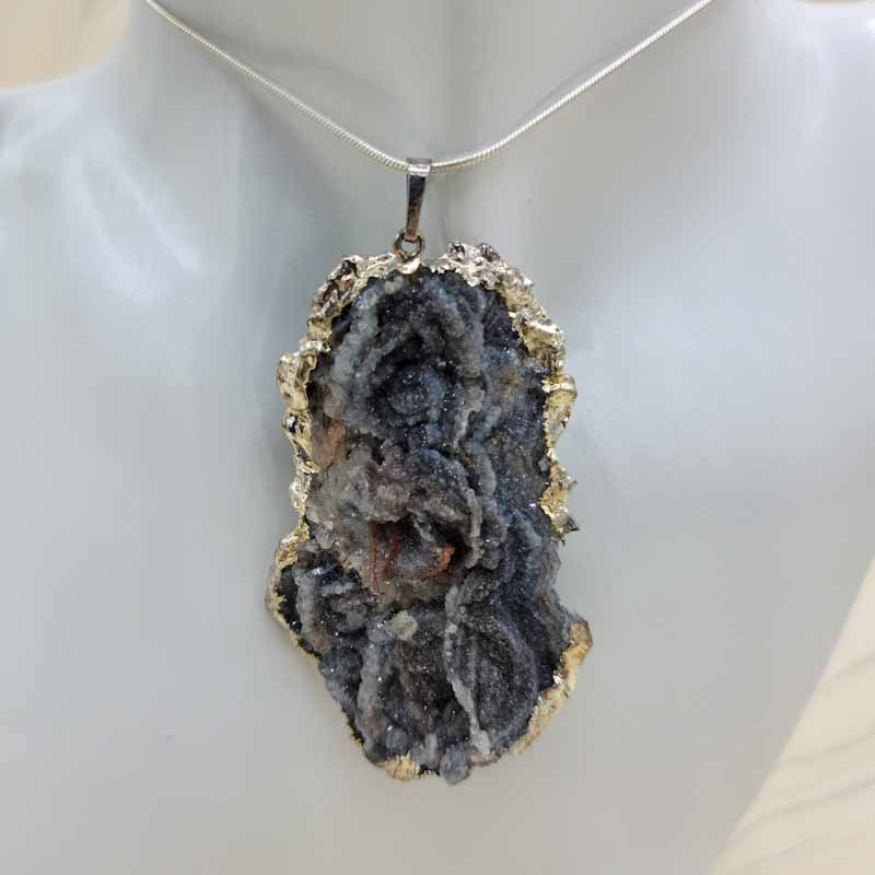 Cosmic Chalcedony Conchive Druzy Pendant - Spiral Circle