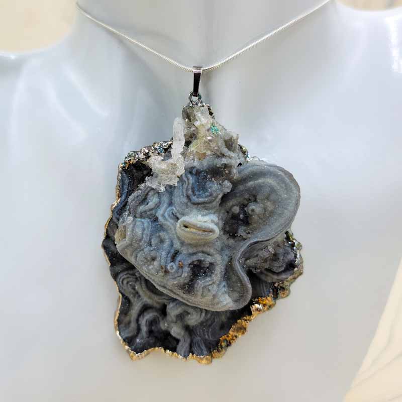 Cosmic Chalcedony Conchive Druzy Pendant - Spiral Circle