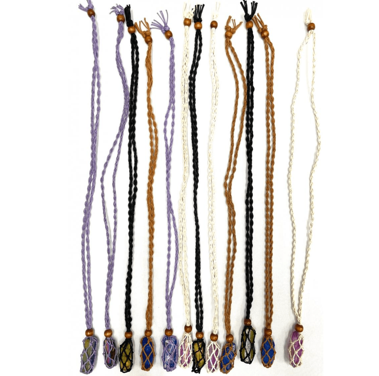 Cotton Macramé Rock Holder Necklace with rocks - Spiral Circle