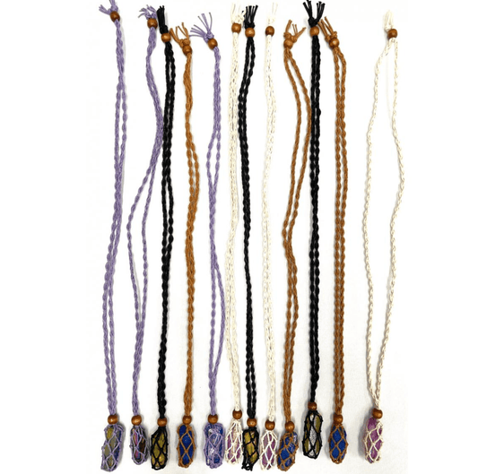 Cotton Macramé Rock Holder Necklace with rocks - Spiral Circle