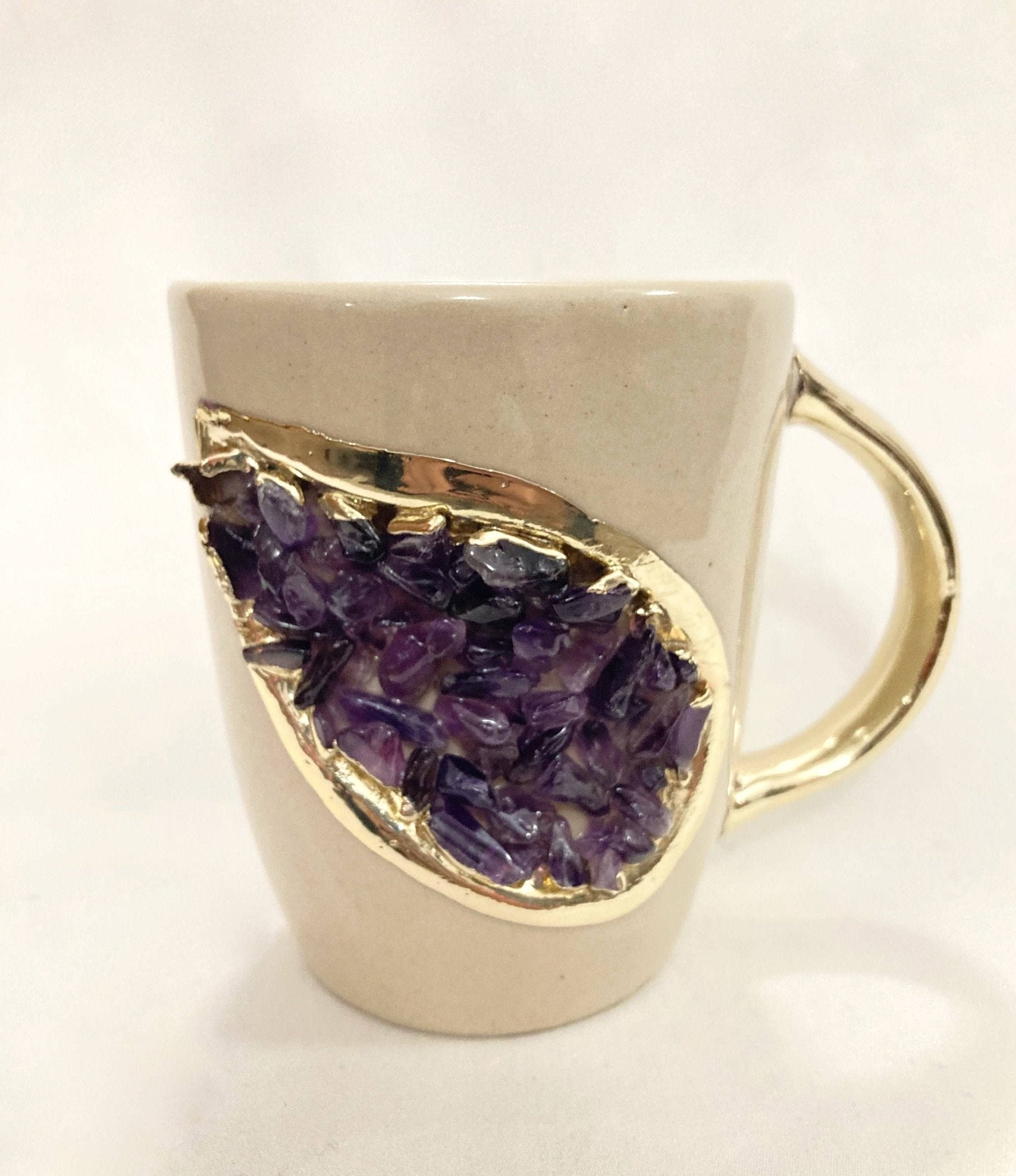 Cream & Gold Crystal Coffee Mug | Purple Agate - Spiral Circle