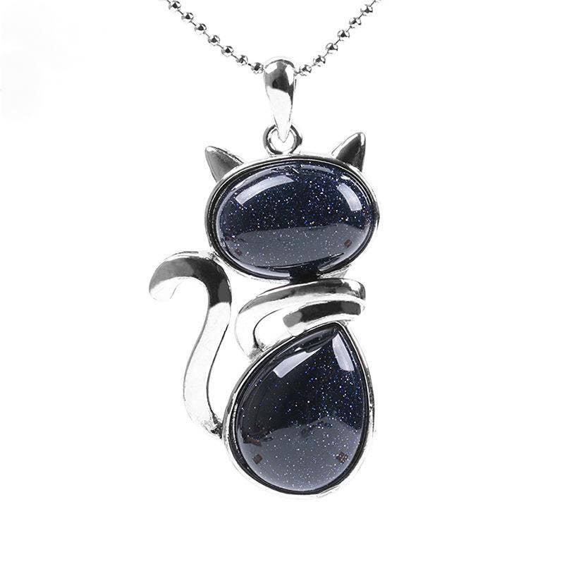 Crystal Cat Pendant Necklace - Spiral Circle