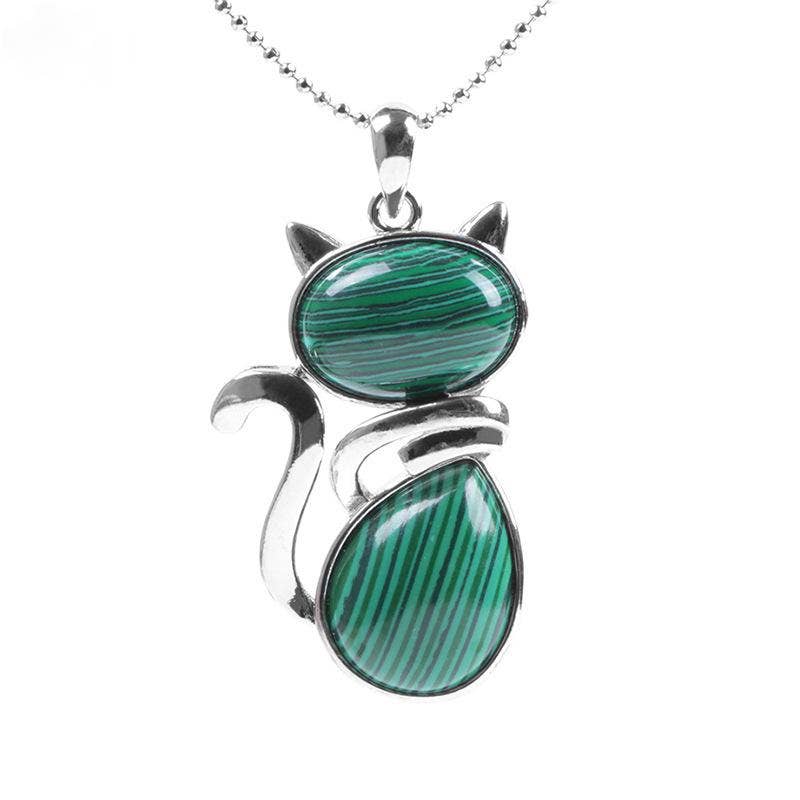 Crystal Cat Pendant Necklace - Spiral Circle