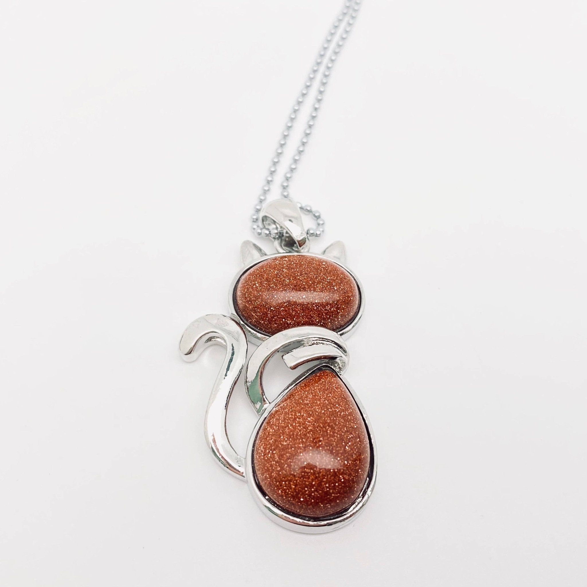 Crystal Cat Pendant Necklace - Spiral Circle