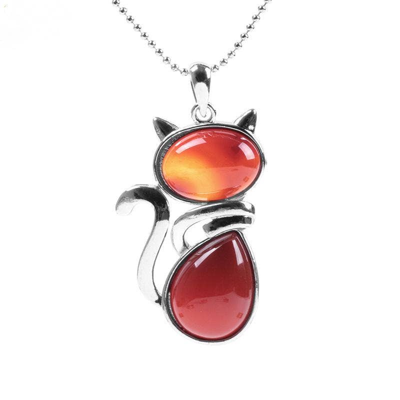 Crystal Cat Pendant Necklace - Spiral Circle