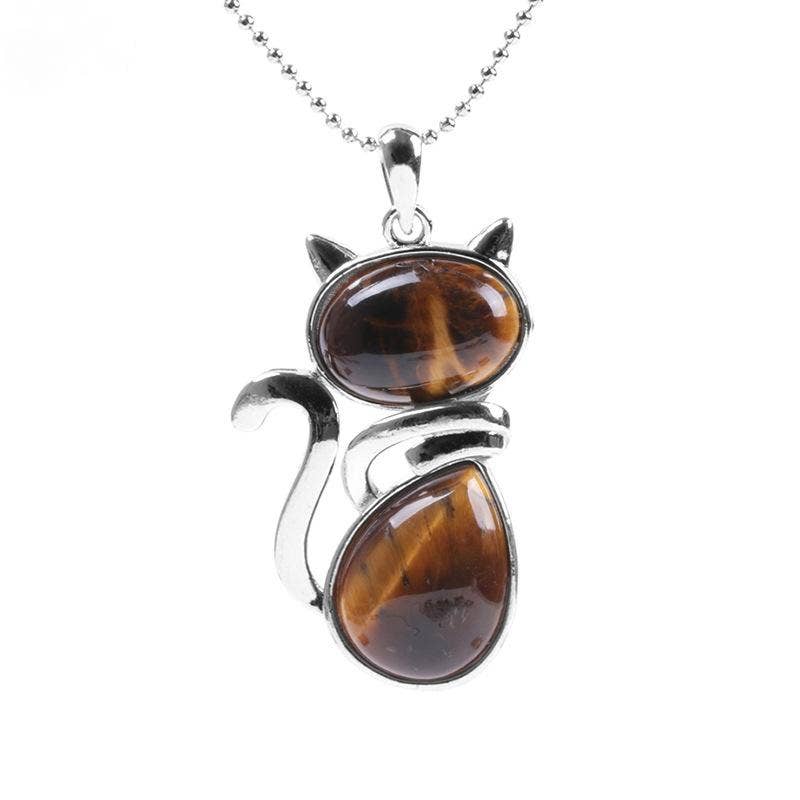 Crystal Cat Pendant Necklace - Spiral Circle