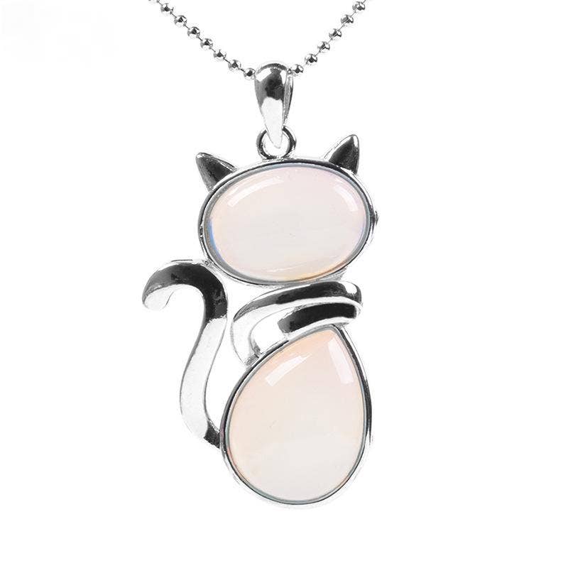 Crystal Cat Pendant Necklace - Spiral Circle