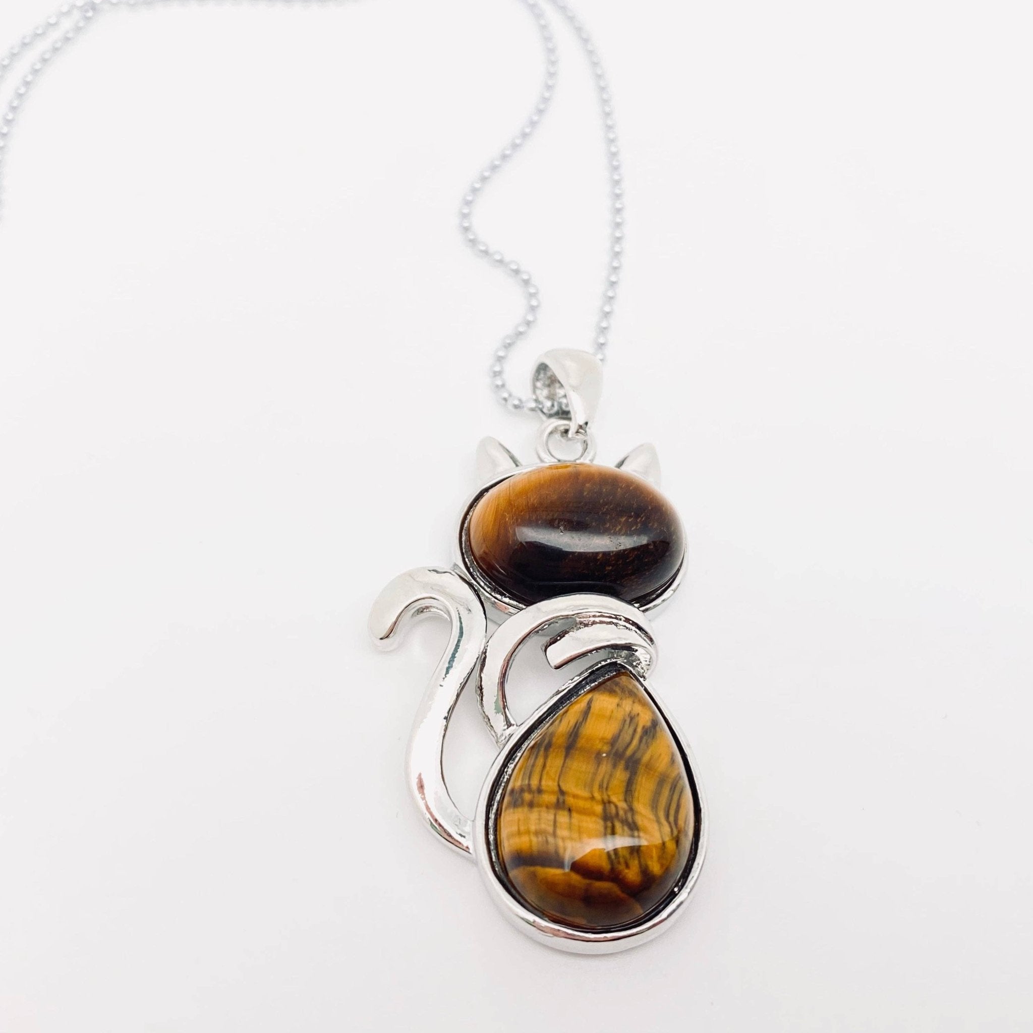 Crystal Cat Pendant Necklace - Spiral Circle