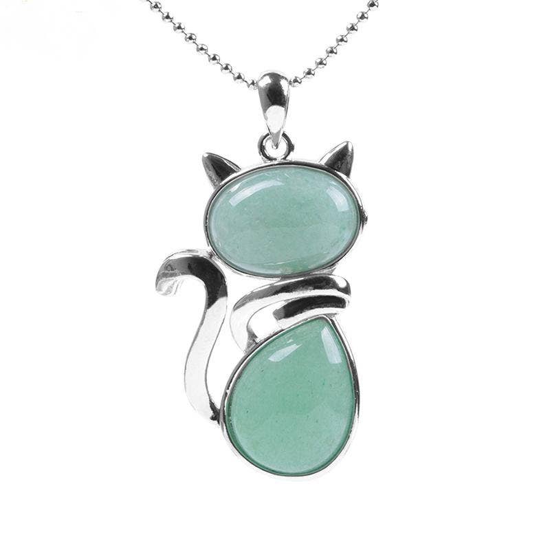 Crystal Cat Pendant Necklace - Spiral Circle