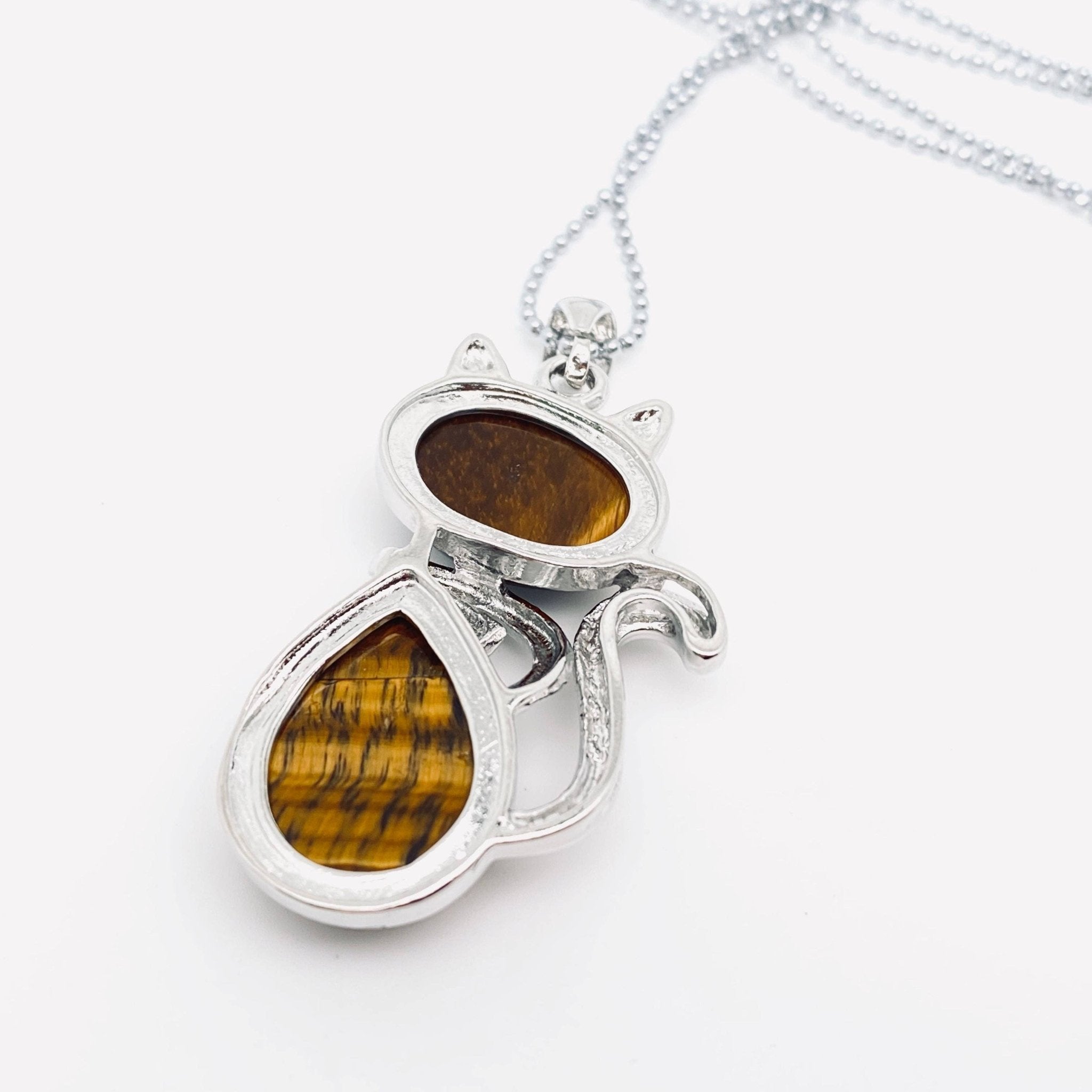 Crystal Cat Pendant Necklace - Spiral Circle