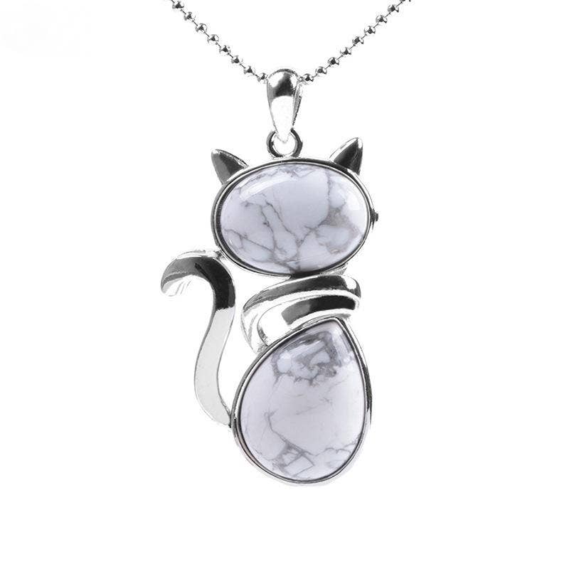 Crystal Cat Pendant Necklace - Spiral Circle