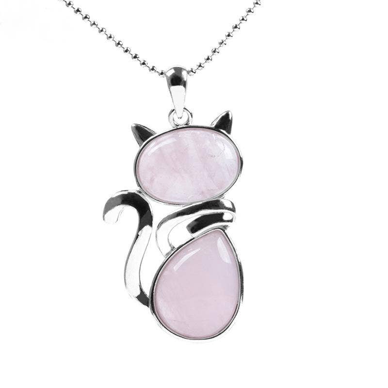 Crystal Cat Pendant Necklace - Spiral Circle