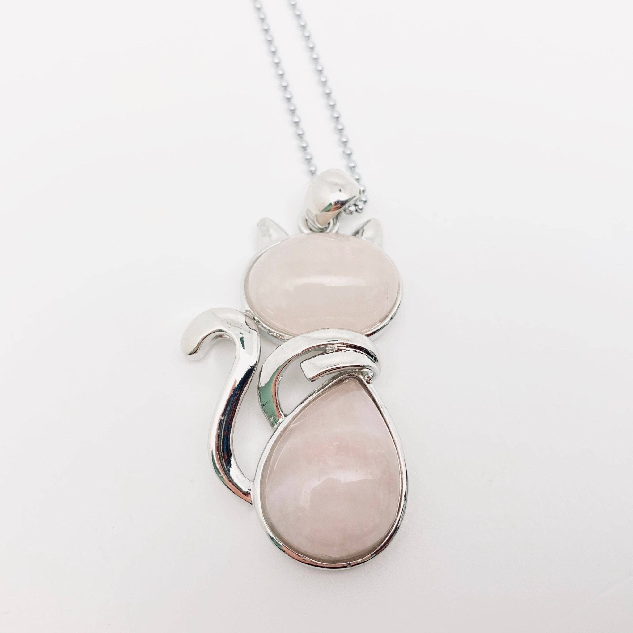 Crystal Cat Pendant Necklace - Spiral Circle