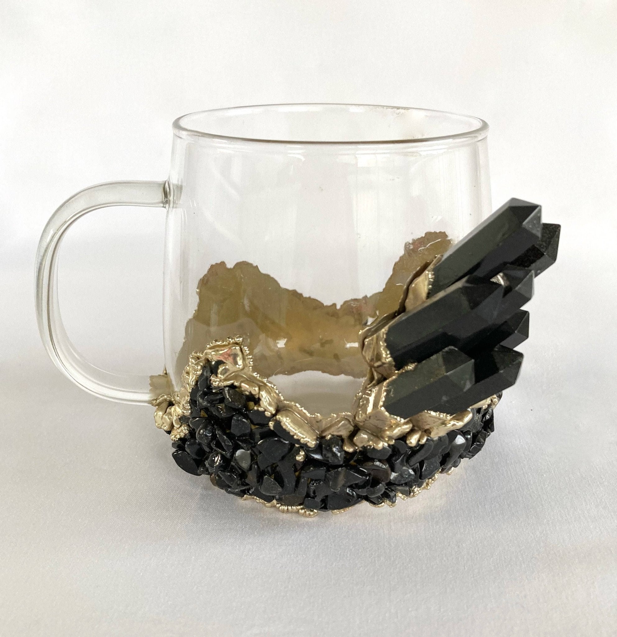 Crystal Glass Tea/Coffee Mug | Black Agate | 17 oz - Spiral Circle