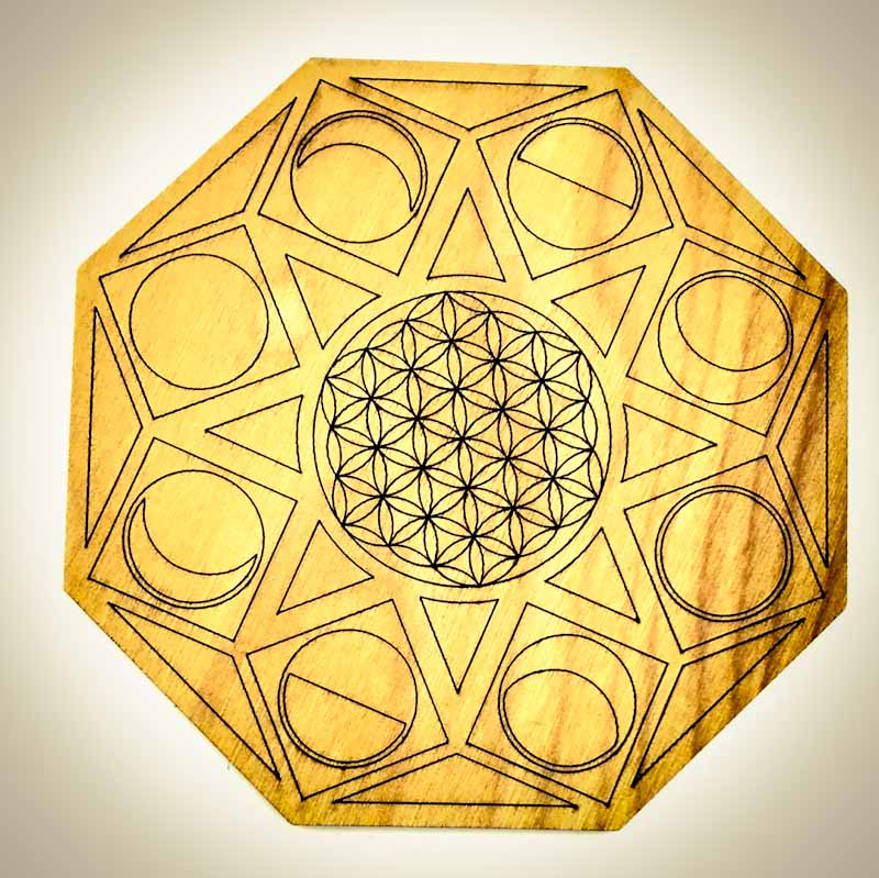 Crystal Grid |4"| Flower & Moon Phases - Spiral Circle