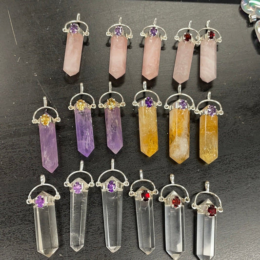Crystal Point with Gem Pendant | Sterling Silver - Spiral Circle