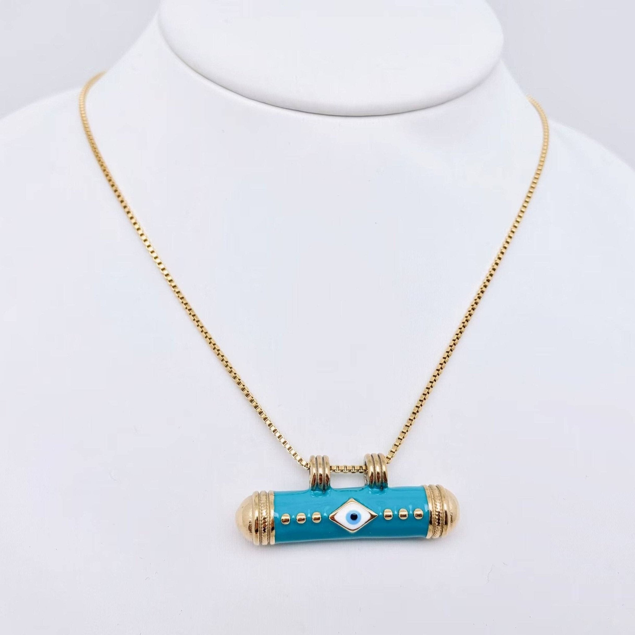 Cylinder Evil Eye Necklace | Assorted - Spiral Circle